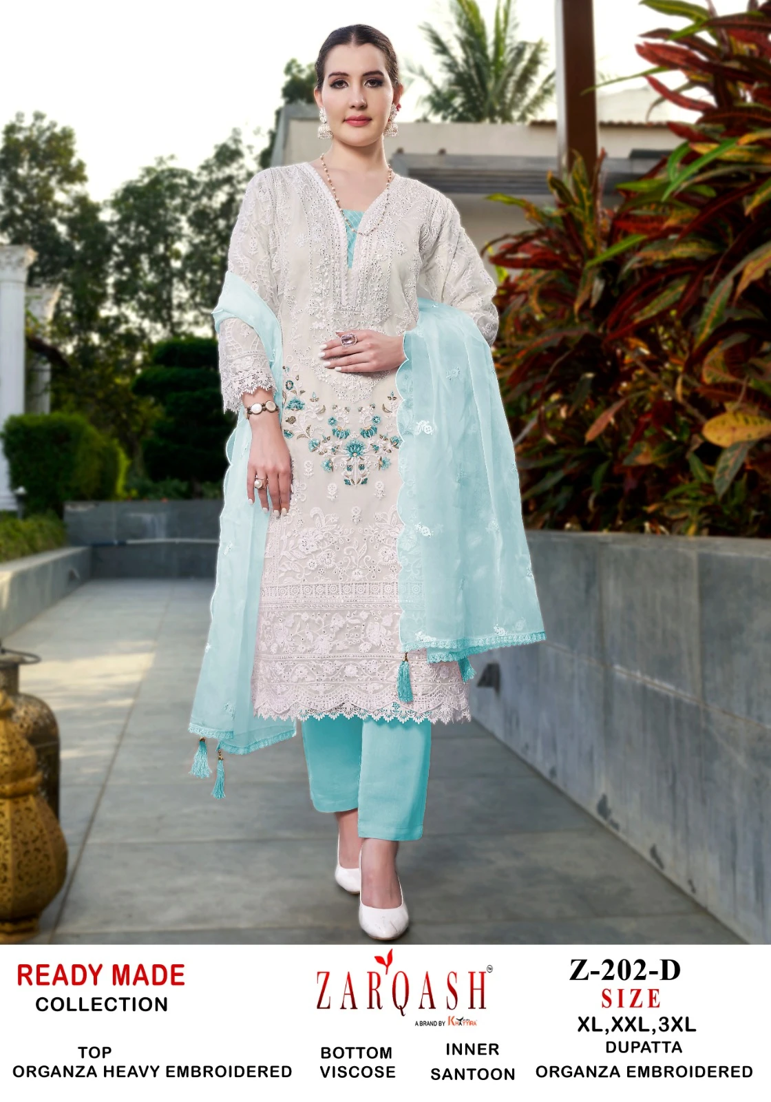 Zarqash D. No 202 Organza Wholesale Pakistani Readymade Salwar Suit Catalog — Wholesale Salwar Suits, MPA wholesale from Surat - Gallery Image 2